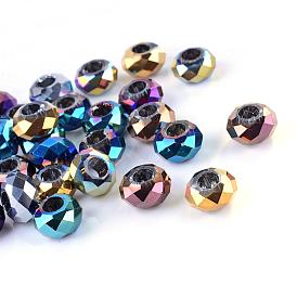 Electroplate Glass European Beads, Large Hole Beads, Faceted Rondelle