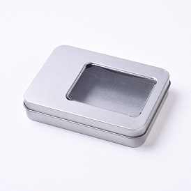 Tinplate Box, Storage Containers for Jewelry Beads, Candies, with Lip and and Clear Window, Rectangle