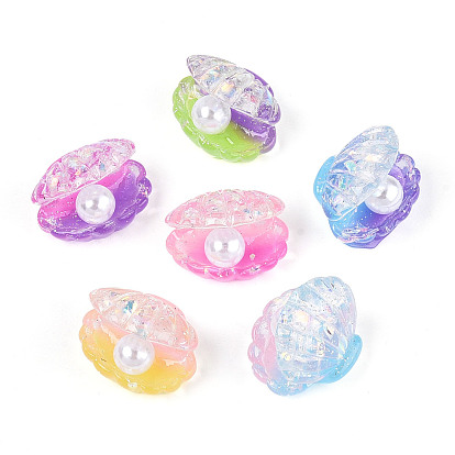 Прозрачная смола и искусственный жемчуг кабошоны, формы раковины, с блеском порошок, два тона