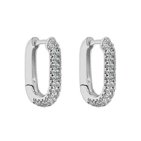 925 Sterling Silver Hoop Earrings, Minimalist Design Micro Cubic Zirconia Oval Personalized Women's Earrings