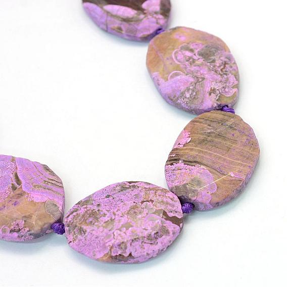 Faceted Oval Natural Ocean Jasper Beads Strands, Dyed