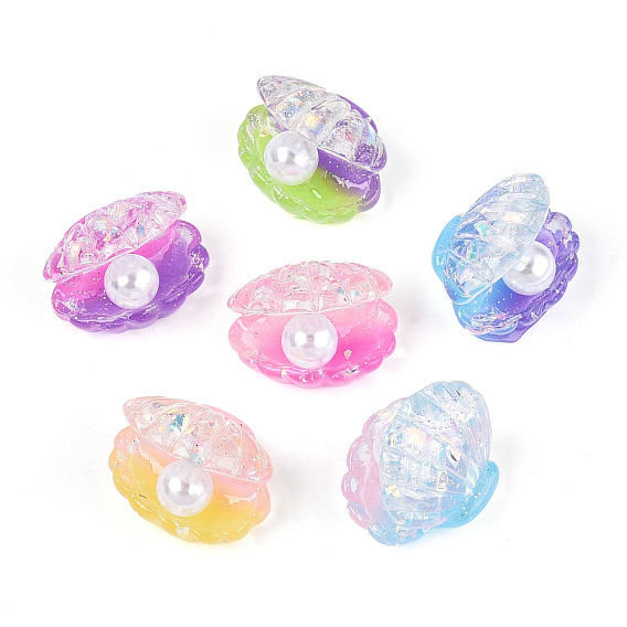 Прозрачная смола и искусственный жемчуг кабошоны, формы раковины, с блеском порошок, два тона