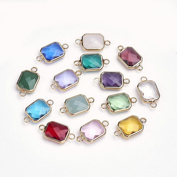 Brass Glass Links Connectors, Faceted, Octagon, Light Gold