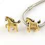 Horse Enamel Style Smooth Surface 304 Stainless Steel European Bead, Large Hole Beads, 17x17x7mm, Hole: 5mm