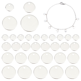 PandaHall Elite 40Pcs 4 Style 304 Stainless Steel Charms, Stamping Blank Tag, Flat Round