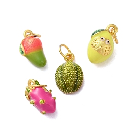 Alloy Enamel Pendants, with Jump Ring, Cadmium Free & Nickel Free & Lead Free, Matte Gold Color, Mango/Lemon/Durian/Pitaya Charm