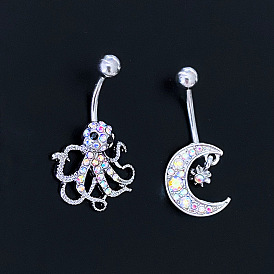 316L anneaux de nombril incurvés en acier inoxydable chirurgical micro pavé clair AB zircone cubique, couleur inox