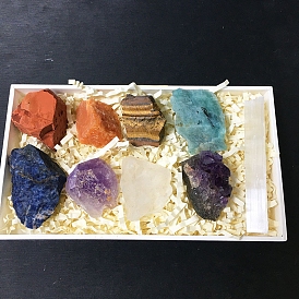 9 Styles Raw Rough Nuggets & Cuboid Mixed Natural Gemstone Ornaments Set, Reiki Energy Stone Display Decorations