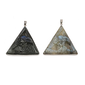 Natural Labradorite Pendants, with Rack Plating Brass, Long-Lasting Plated, Lead Free & Cadmium Free, Triangle