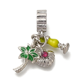 Rack Plating Alloy Rhinestone European Dangle Charms, Coconut Tree & Shell Shape & Drink Large Hole Charms, Enamel Style