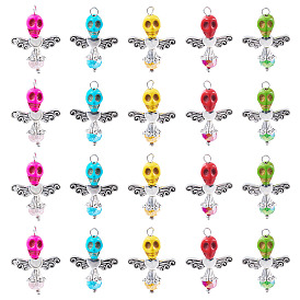 Pendentifs tête de mort ange turquoise synthétique & verre, avec les accessoires en alliage
