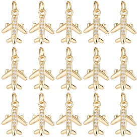 20 шт. Покрытие стойки латунью микропаве прозрачные подвески из кубического циркония, самолет, долговечный, с прыжковых колец, без свинца и без кадмия