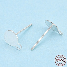 925 Sterling Silver Stud Earring Settings, with Horizontal Loops, Flat Pad, with S925 Stamp