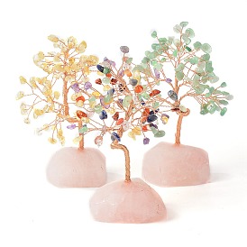 Natural Gemstone Money Tree with Natural Rose Quartz Base Display Decorations, for Home Office Decor Good Luck