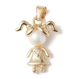 Экологически чистые подвески из латуни с микропаве из кубического циркония, с акриловым жемчуг имитация, долговечный, без свинца и без кадмия, девушка