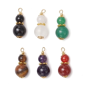 Natural Selenite/Amethyst/Black Onyx(Dyed & Heated)/Green Aventurine/Tiger Eye/Carnelian Pendants, Gourd Charms with Brass Findings