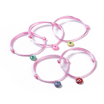 Adjustable Nylon Cord Bracelets, with Freshwater Shell Beads, Evil Eye