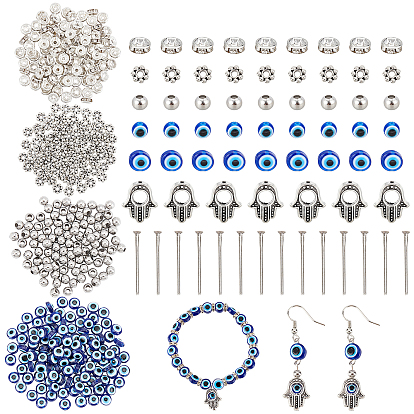 DIY Jewelry Making Finding Kit, Including Evil Eye Resin & Iron Rhinestone & 304 Stainless Steel Beads, Alloy Bead Frames, Iron Pins