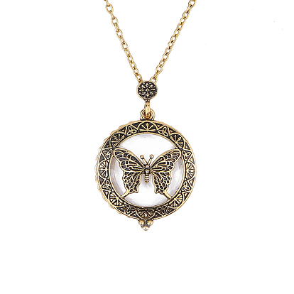 Magnifying Glass Magnetic Locket Pendant Necklaces for Women, with Zinc Alloy Cable Chains, Antique Golden