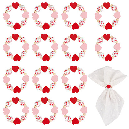 15 шт. Кольца для салфеток из натурального дерева с сердечками и круглыми бусинами ко Дню святого Валентина, украшение для настольных салфеток, украшения для свадебного банкета, дня рождения, обеденного стола