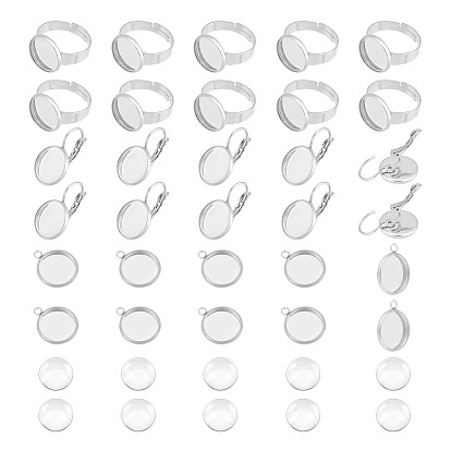Набор для самостоятельного изготовления подвески в виде купола, включая 304 фурнитуру для сережек с рычагом из нержавеющей стали, оправу для колец на палец и подвеску в виде кабошона., Кабошоны из стекла