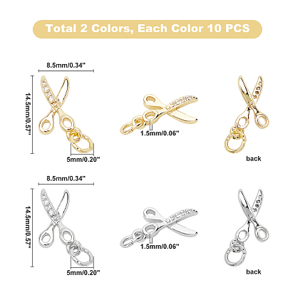 PandaHall Elite Brass Micro Pave Clear Cubic Zirconia Charms, with Jump Rings, Scissors