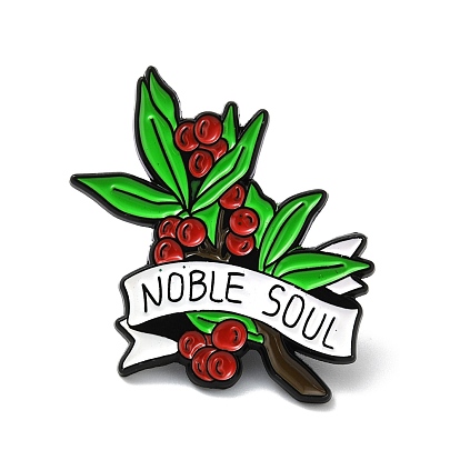 Word Noble Soul Enamel Pins, Flower Alloy Badges for Backpack Clothes, Electrophoresis Black