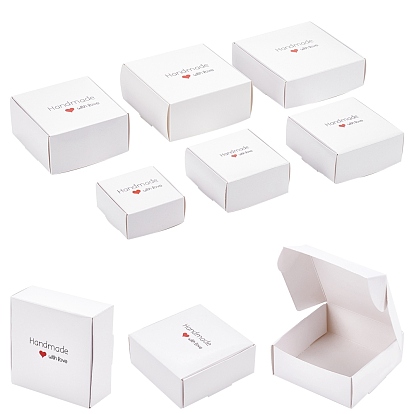 24pcs 6 styles de boîtes à bonbons en papier avec PVC, avec fenêtre carrée, pour boîte de boulangerie, boîte-cadeau de douche de bébé, carré avec le mot