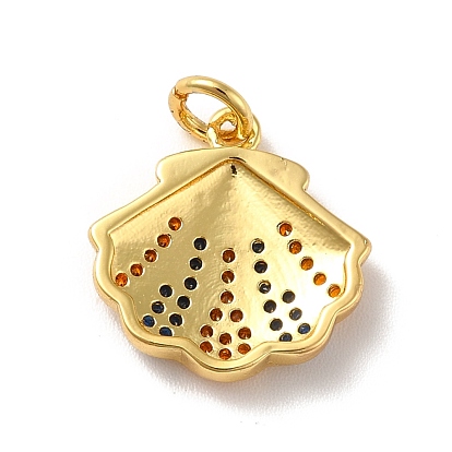 Rack Plating Brass Micro Pave Cubic Zirconia Pendants, with Jump Rings, Long-Lasting Plated, Shell