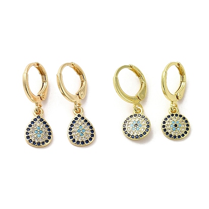 Real 18K Gold Plated Brass Dangle Leverback Earrings, with Cubic Zirconia