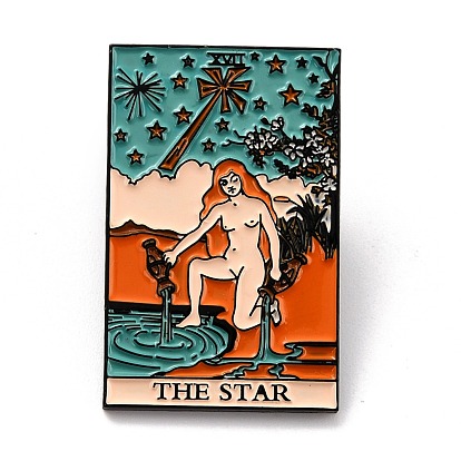 Fashion Tarot Card Enamel Pin, Rectangle Alloy Brooch for Backpack Clothes, Electrophoresis Black