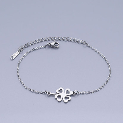201 Stainless Steel Link Bracelets, with Lobster Claw Clasps, Clover