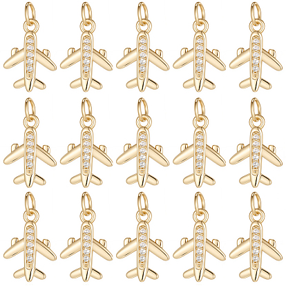 20 шт. Покрытие стойки латунью микропаве прозрачные подвески из кубического циркония, самолет, долговечный, с прыжковых колец, без свинца и без кадмия