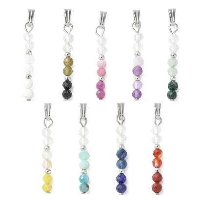 Граненые круглые подвески из натуральных драгоценных камней, с 304 фурнитурой из нержавеющей стали, цвет нержавеющей стали