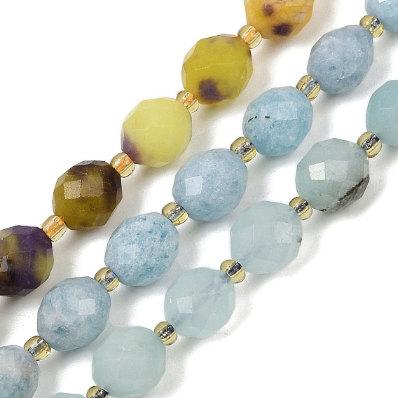 Бусины из натурального белого нефрита, окрашенные, граненые, круглые, с бисером