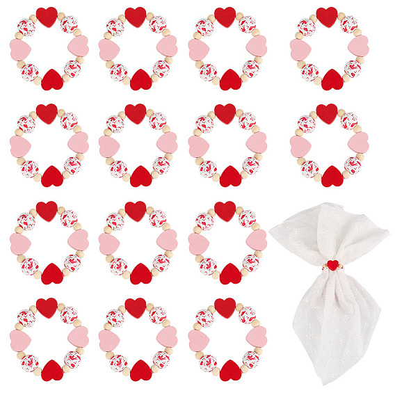 15 шт. Кольца для салфеток из натурального дерева с сердечками и круглыми бусинами ко Дню святого Валентина, украшение для настольных салфеток, украшения для свадебного банкета, дня рождения, обеденного стола