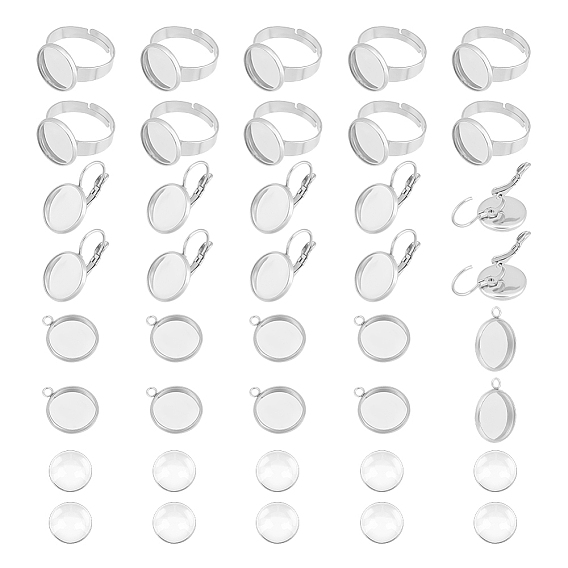 Набор для самостоятельного изготовления подвески в виде купола, включая 304 фурнитуру для сережек с рычагом из нержавеющей стали, оправу для колец на палец и подвеску в виде кабошона., Кабошоны из стекла
