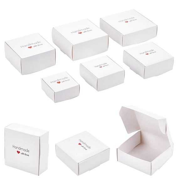 24Pcs 6 Styles Paper with PVC Candy Boxes, with Square Window, for Bakery Box, Baby Shower Gift Box, Square with Word