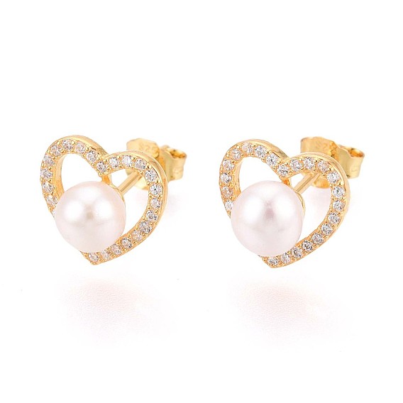 925 серьги-гвоздики из стерлингового серебра с микропаве из прозрачных кубических цирконий, с натуральной жемчужиной