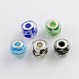 Rondelle Lampwork Large Hole European Beads, with Silver Color Plated Brass Cores, 14~15x11~12mm, Hole: 5mm