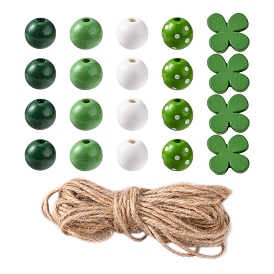 Kit de fabrication de décoration d'affichage de pendentif en perles de bois bricolage, y compris des perles rondes en bois naturel et des fleurs de prunier, corde de jute