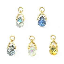 Подвески гальванизируйте стекла, граненая подвеска-капля, с латунными зажимными скобами для ледоруба и 304 соединительными кольцами из нержавеющей стали.