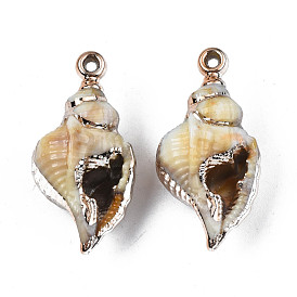 Plating Acrylic Pendants, with Brass Findings, Light Gold, Conch Shell