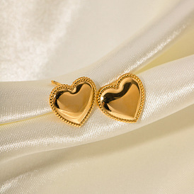 18K Gold-Plated Stainless Steel Heart Stud Earrings - Fashionable Design, Elegant