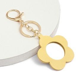 PU Leather Flower Mirror Keychain, for Women Ladies, with Light Gold Tone Alloy Keychain