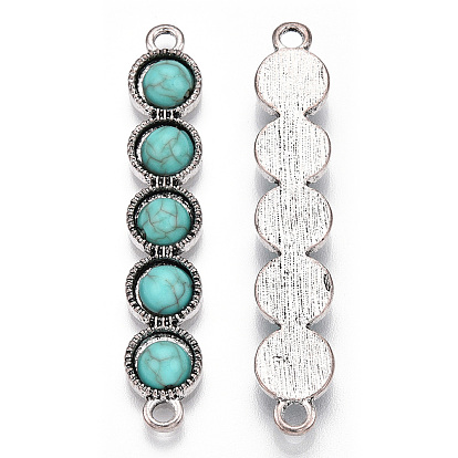 Alloy Connector Charms, with Synthetic Turquoise, Rectangle, Cadmium Free & Lead Free