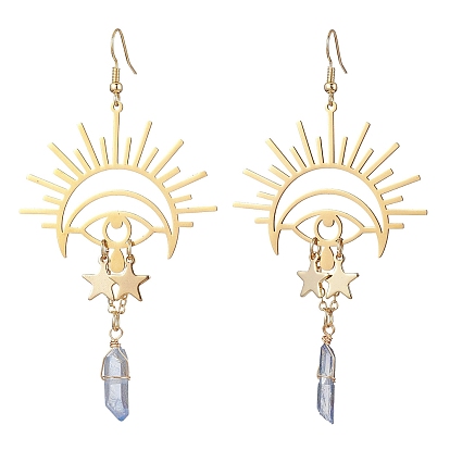 Серьги из натурального кварца и 201 серьги из нержавеющей стали, длинные серьги-капли с глазами и звездами