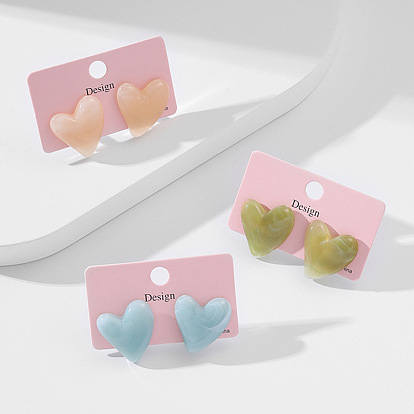 Simple Heart-shaped Resin Acetic Acid Earrings with Texture Design
