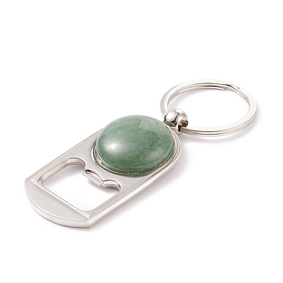 Zinc Alloy Bottle Openers, Beer Opener Keychain, with Natural Gemstone Cabochons & Paper Box Package