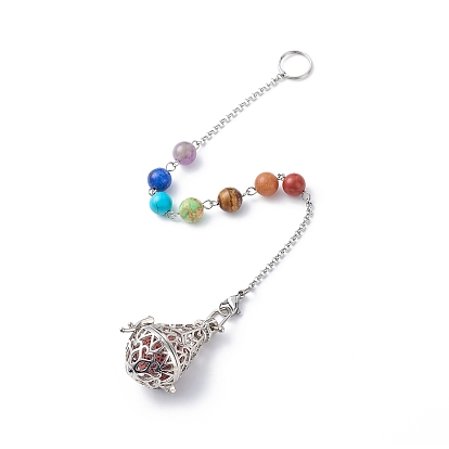 Маятники биолокации смешанных драгоценных камней чакры, Натуральный окрашенный диффузор эфирного масла лавового камня, свисающий, с 304 результатами из нержавеющей стали и латуни, цвет нержавеющей стали